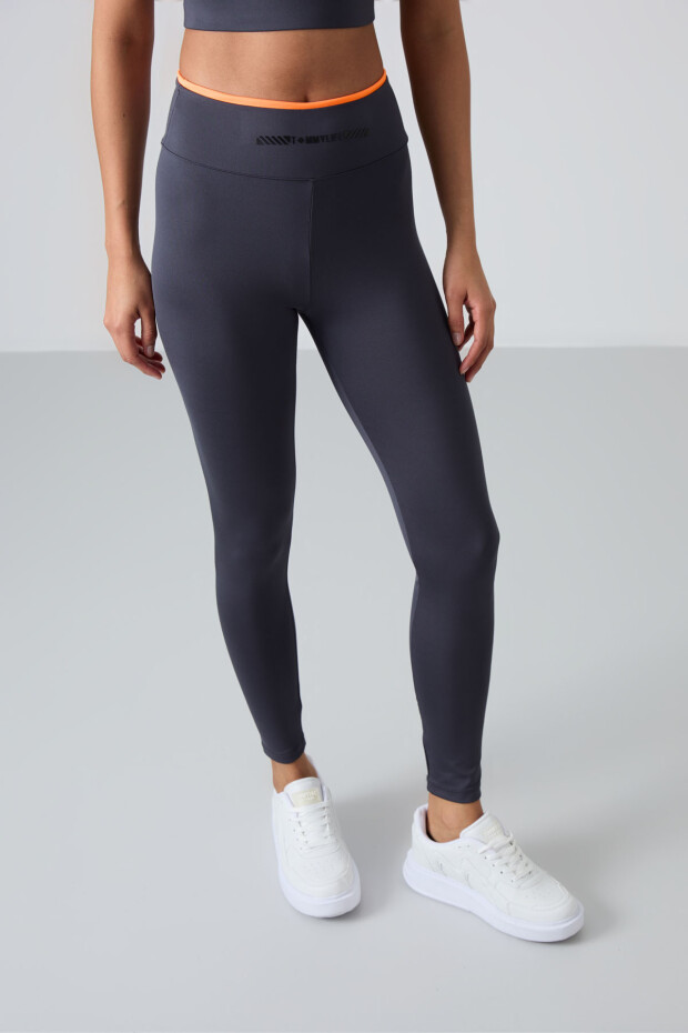 Antrasit Esnek Standart Fit Performans Kadın Tayt Takım - 95333 - 4