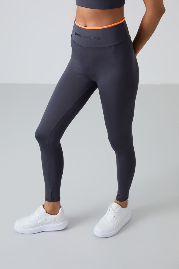 Antrasit Esnek Standart Fit Performans Kadın Tayt Takım - 95333 - 6