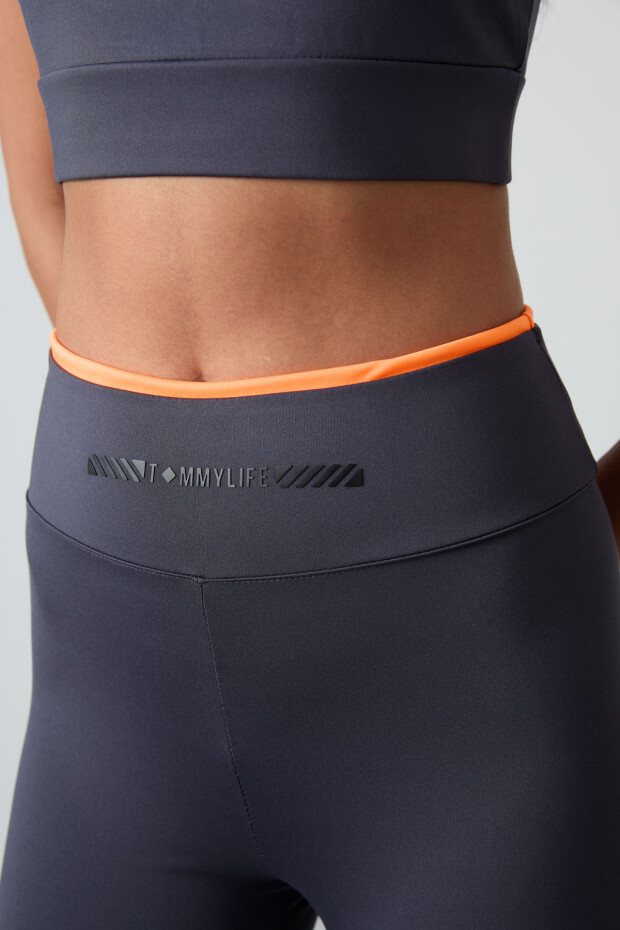 Antrasit Esnek Standart Fit Performans Kadın Tayt Takım - 95333 - 3