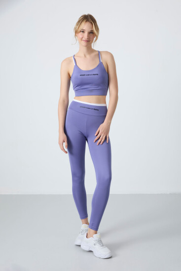 Eflatun Esnek Standart Fit Performans Kadın Tayt Takım - 95333 