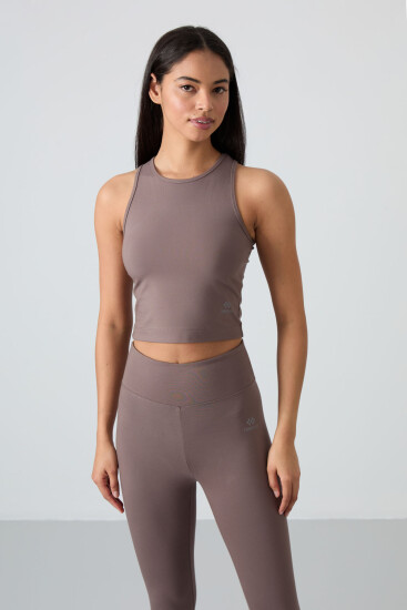 Kahverengi Yüksek Bel Kapri-Crop Atlet Slim Fit Kadın Tayt Takım - 95284 - TOMMYLIFE (1)
