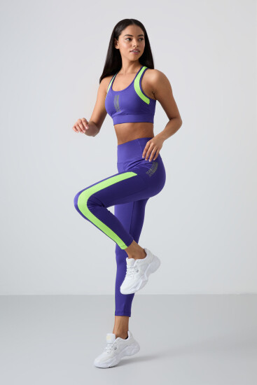 Koyu Mor Esnek Standart Fit Performans Kadın Tayt Takım - 95332 