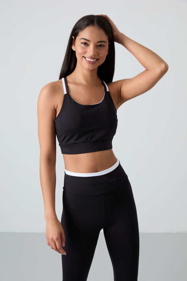 Siyah Esnek Standart Fit Performans Kadın Tayt Takım - 95333 - 3