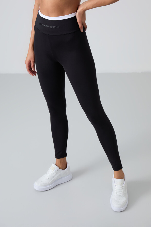 Siyah Esnek Standart Fit Performans Kadın Tayt Takım - 95333 - 4