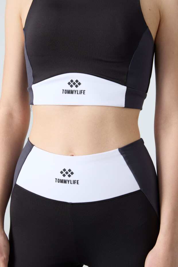 Siyah Esnek Standart Fit Performans Kadın Tayt Takım - 95334 - 4