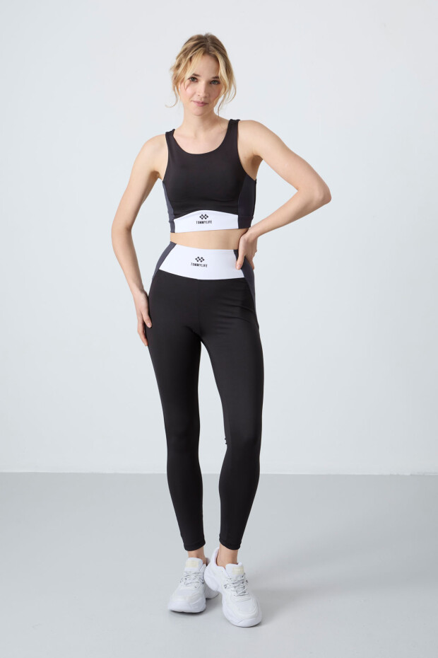 Siyah Esnek Standart Fit Performans Kadın Tayt Takım - 95334 - 5