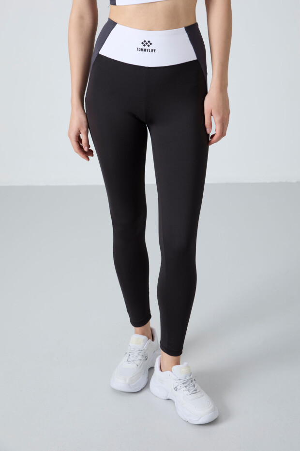 Siyah Esnek Standart Fit Performans Kadın Tayt Takım - 95334 - 7