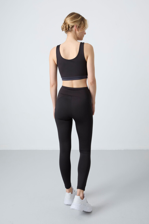 Siyah Esnek Standart Fit Performans Kadın Tayt Takım - 95334 - 8