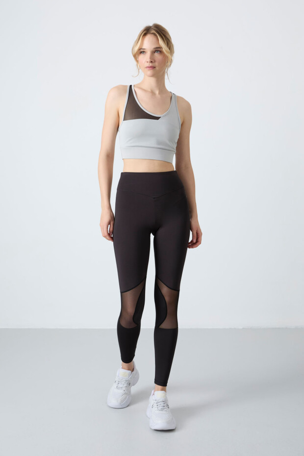 Taş - Siyah Esnek Standart Fit Performans Kadın Tayt Takım - 95331 - 6