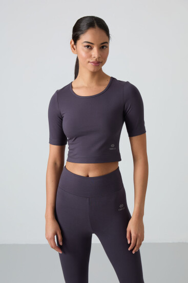 Antrasit Yüksek Bel Kapri-Crop T-Shirt Slim Fit Kadın Tayt Takım - 95285 - TOMMYLIFE (1)