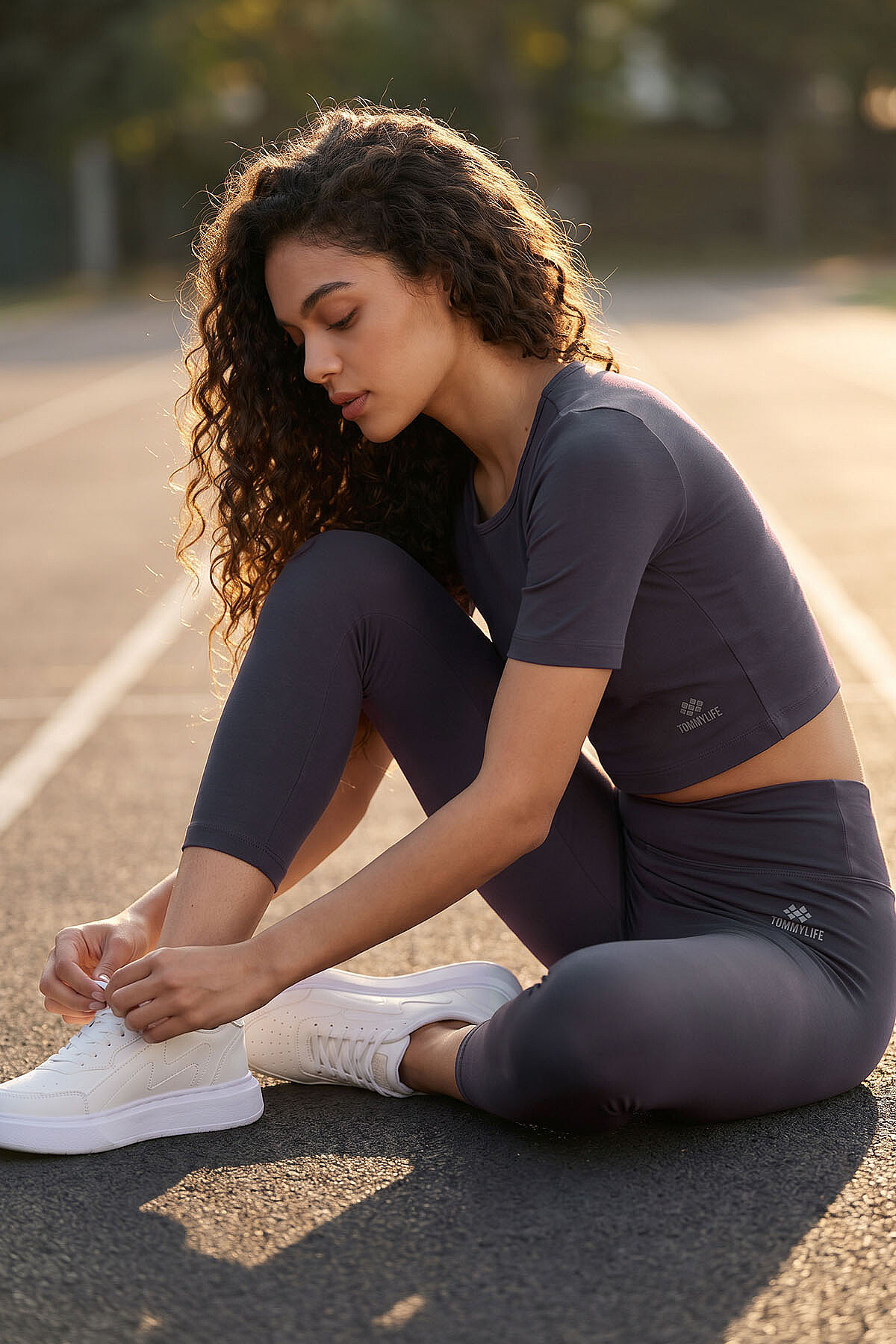 Antrasit Yüksek Bel Kapri-Crop T-Shirt Slim Fit Kadın Tayt Takım - 95285 - TOMMYLIFE