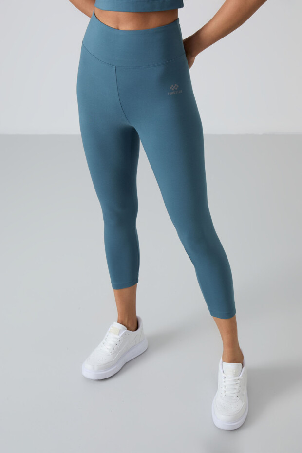 Orman Yeşili Yüksek Bel Kapri-Crop T-Shirt Slim Fit Kadın Tayt Takım - 95285 - 3