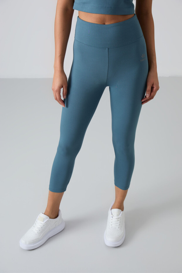 Orman Yeşili Yüksek Bel Kapri-Crop T-Shirt Slim Fit Kadın Tayt Takım - 95285 - 6