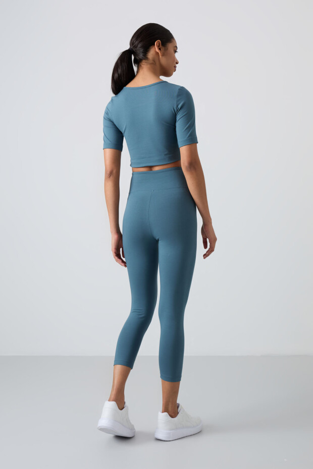 Orman Yeşili Yüksek Bel Kapri-Crop T-Shirt Slim Fit Kadın Tayt Takım - 95285 - 8