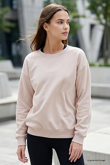 Bej Basic O Yaka Oversize Kadın Sweatshirt - 97053 