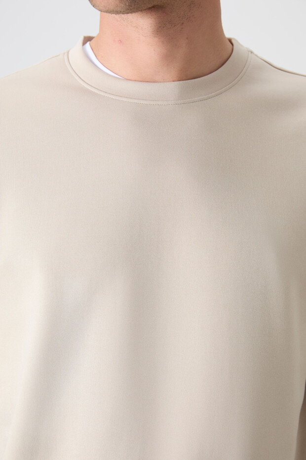 Bej Basic O Yaka Rahat Form Erkek Sweatshirt - 88053 - 4