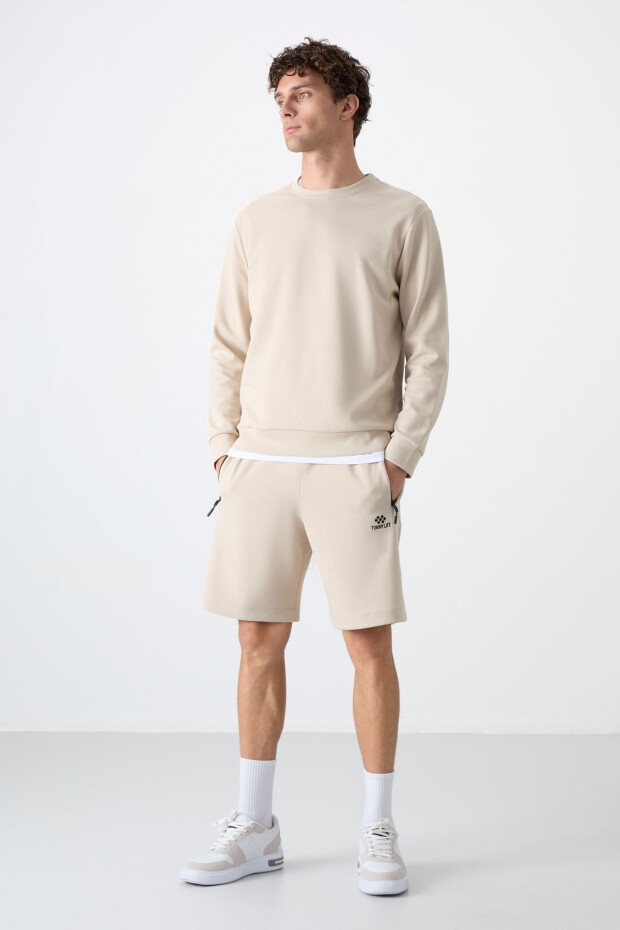 Bej Basic O Yaka Rahat Form Erkek Sweatshirt - 88053 - 5