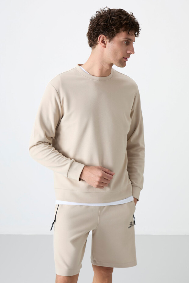 Bej Basic O Yaka Rahat Form Erkek Sweatshirt - 88053 - 3
