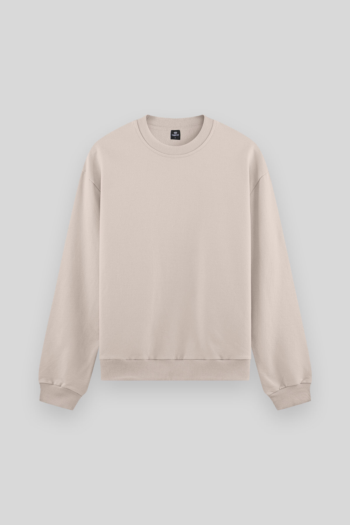 Bej Basic O Yaka Rahat Form Erkek Sweatshirt - 88053 - TOMMYLIFE