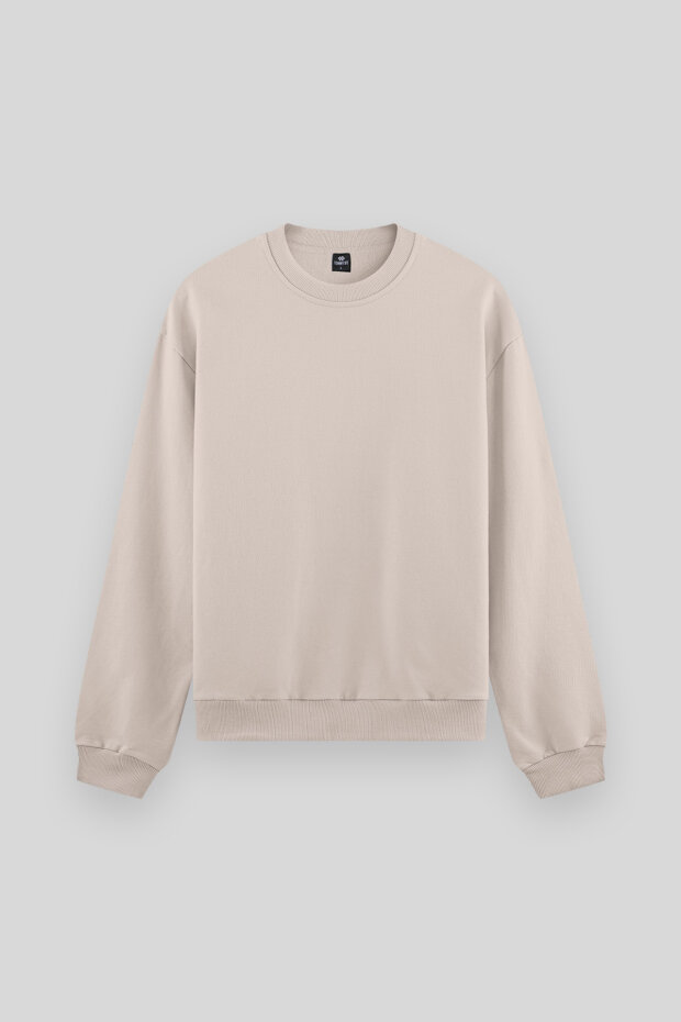 Bej Basic O Yaka Rahat Form Erkek Sweatshirt - 88053 - 1