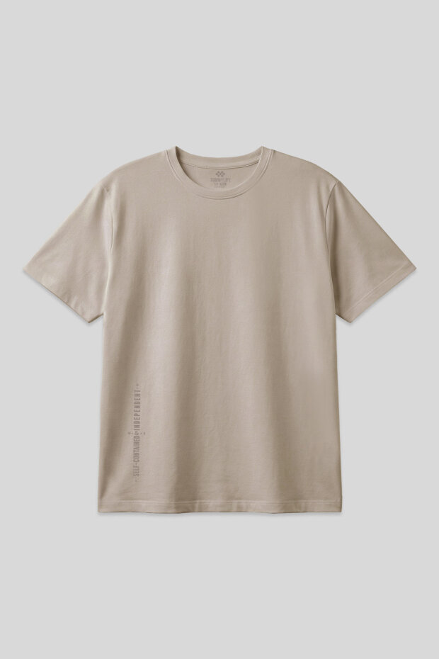 Bej Baskılı O Yaka Rahat Form Battal Büyük Beden Erkek T-Shirt - 88472 - 2