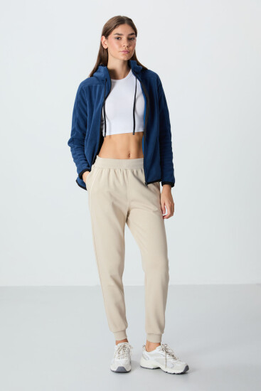 Bej Kompakt Pamuklu Kalın Pürüzsüz Dokulu Standart Fit Kadın Eşofman Altı - 94660 