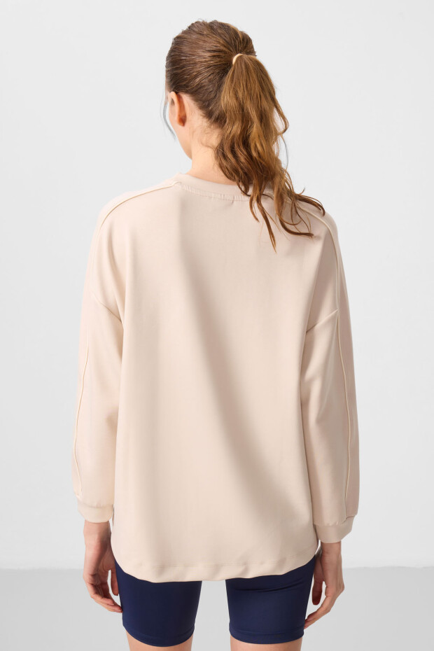 Bej Yumuşak Dokulu O Yaka Oversize Kadın Tunik Sweatshirt - 97303 - 5