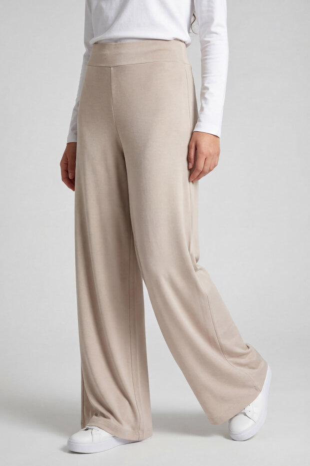 Bej Comfort Fit Geniş Paça Korsajlı Palazzo Kadın Pantolon - 94681 - 3