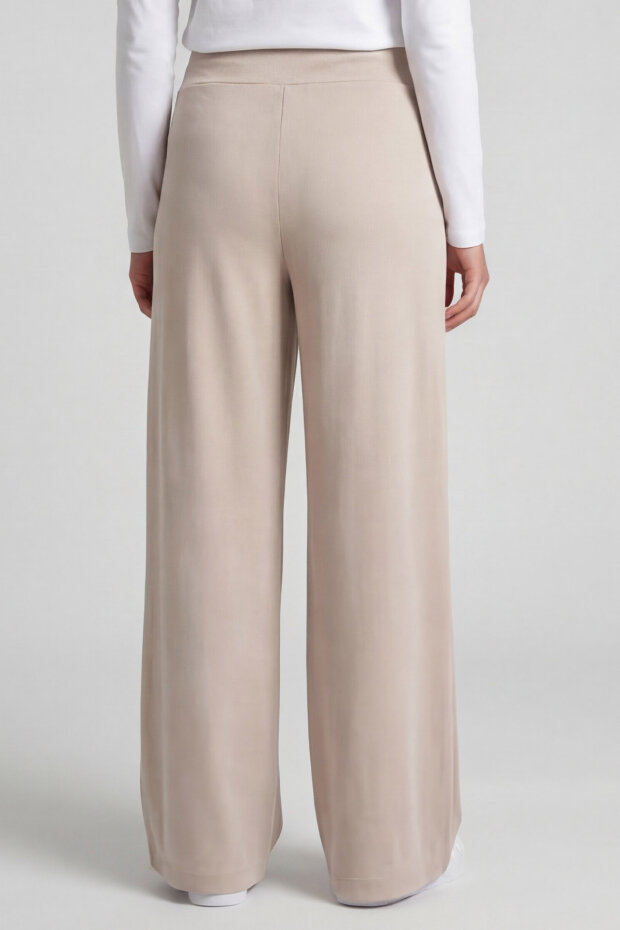 Bej Comfort Fit Geniş Paça Korsajlı Palazzo Kadın Pantolon - 94681 - 4