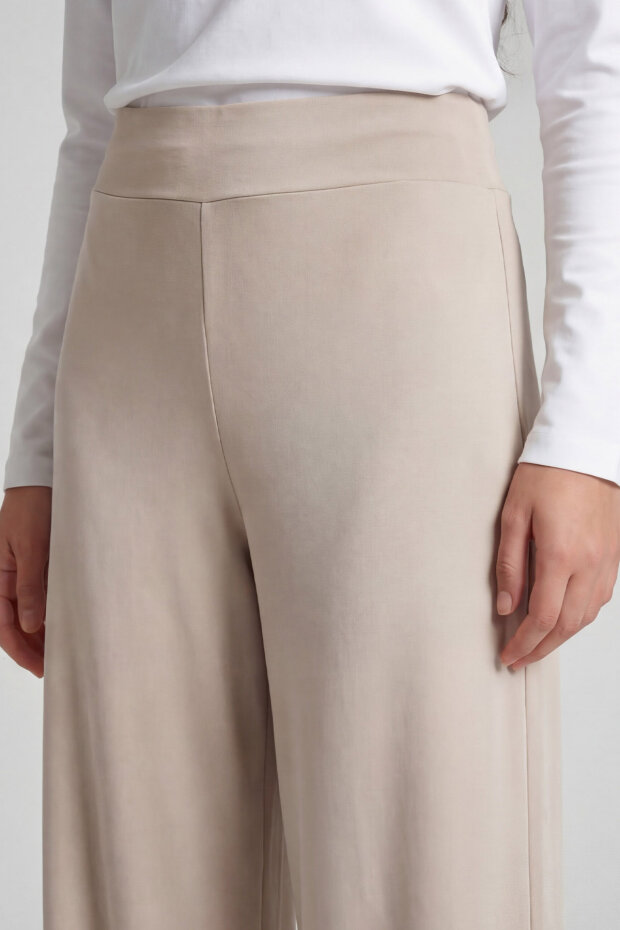 Bej Comfort Fit Geniş Paça Korsajlı Palazzo Kadın Pantolon - 94681 - 5