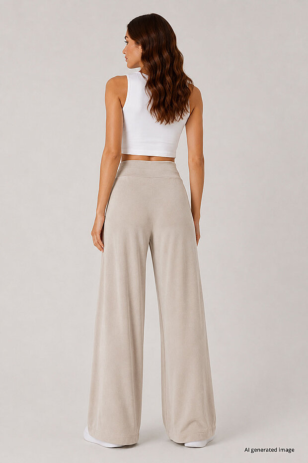 Bej Comfort Fit Geniş Paça Korsajlı Palazzo Kadın Pantolon - 94681 - 3
