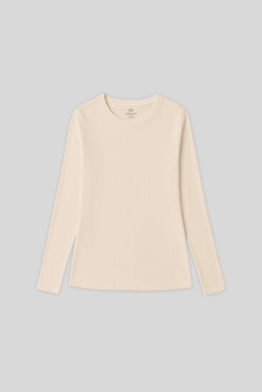 Bej O Yaka Standart Fit Uzun Kollu Basic Kadın T-Shirt - 97312 