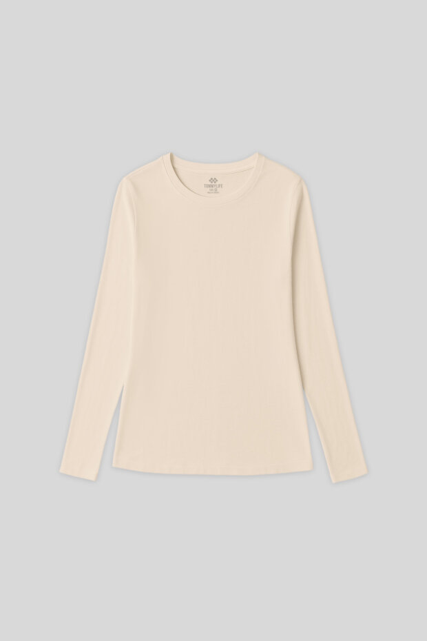 Bej O Yaka Standart Fit Uzun Kollu Basic Kadın T-Shirt - 97312 - 1
