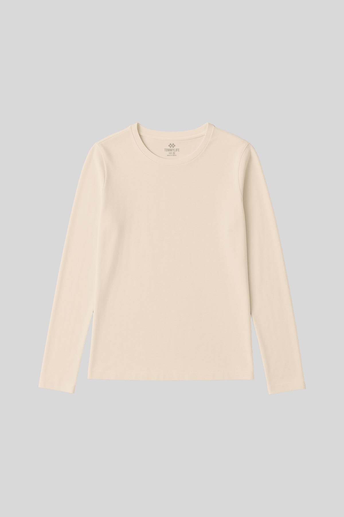 Bej O Yaka Standart Fit Uzun Kollu Basic Kadın T-Shirt - 97312 - TOMMYLIFE