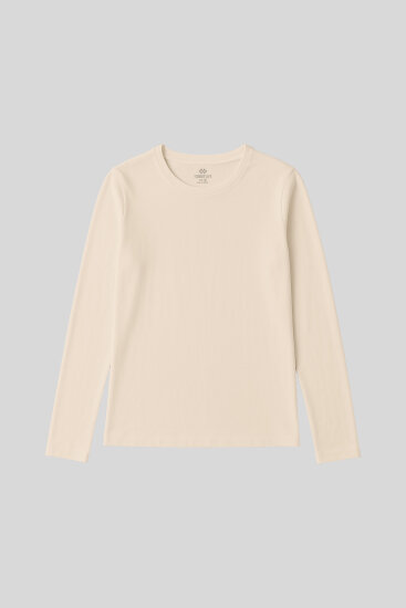 Bej O Yaka Standart Fit Uzun Kollu Basic Kadın T-Shirt - 97312 