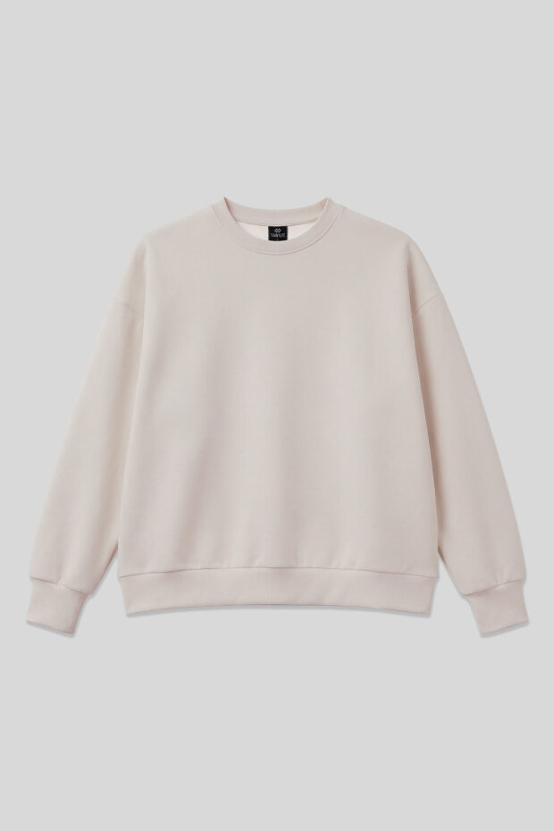 Bej Basic O Yaka Oversize Kadın Sweatshirt - 97053 - 2