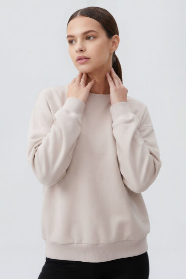Bej Basic O Yaka Oversize Kadın Sweatshirt - 97053 