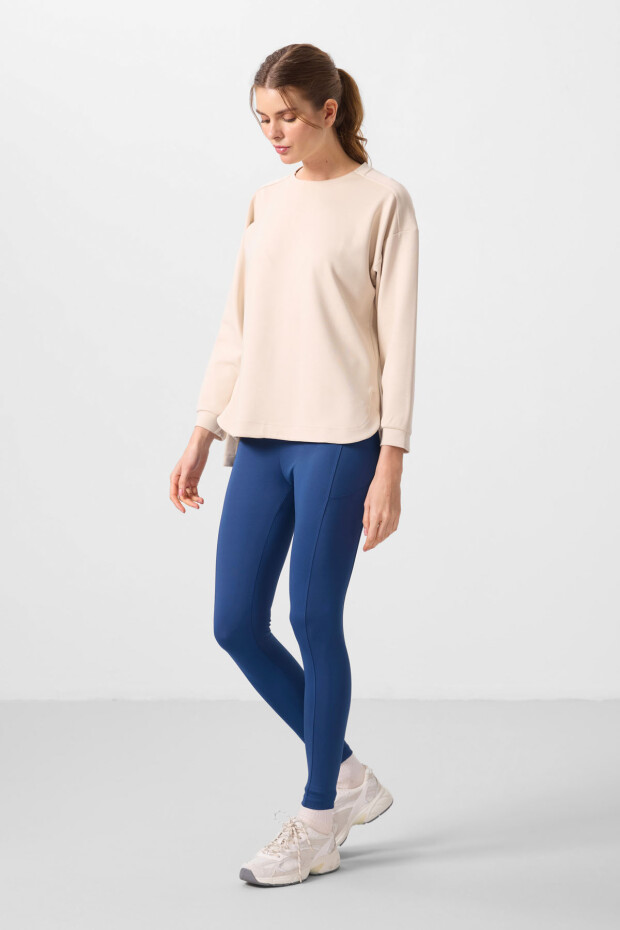 Bej Yumuşak Dokulu O Yaka Rahat Form Kadın Tunik Sweatshirt - 97305 - 2