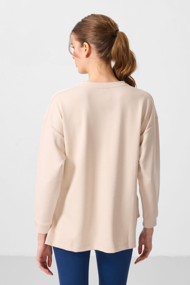 Bej Yumuşak Dokulu O Yaka Rahat Form Kadın Tunik Sweatshirt - 97305 - 5