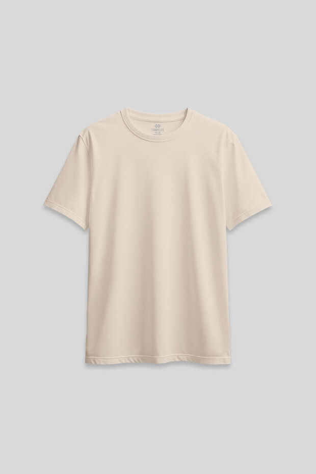 Bej O Yaka Standart Fit Basic Kadın T-Shirt - 97311 - 1