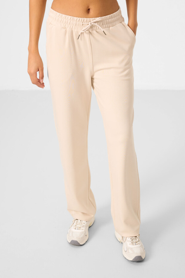 Bej Yumuşak Dokulu Kapüşonlu Oversize Kadın Eşofman Tunik Takım - 95348 - 3