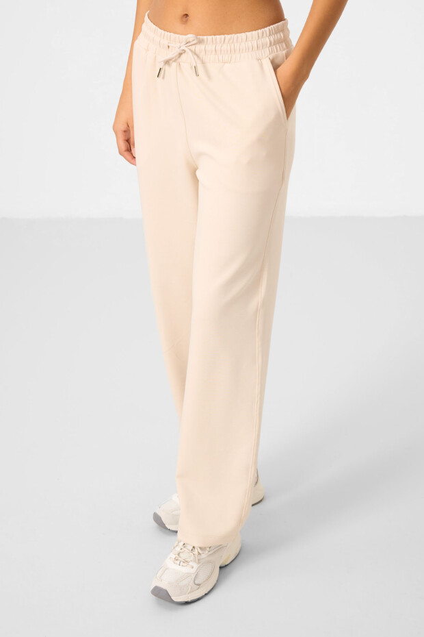 Bej Yumuşak Dokulu Kapüşonlu Oversize Kadın Eşofman Tunik Takım - 95348 - 6