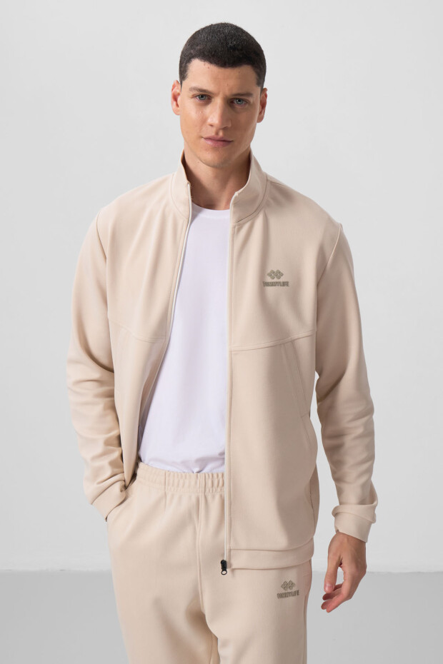 Bej Yüzeyi Dokulu Rahat Form Erkek Eşofman Takım - 85273 - 4