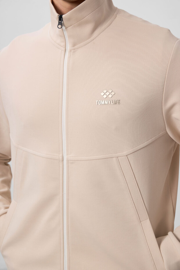 Bej Yüzeyi Dokulu Rahat Form Erkek Eşofman Takım - 85273 - 7