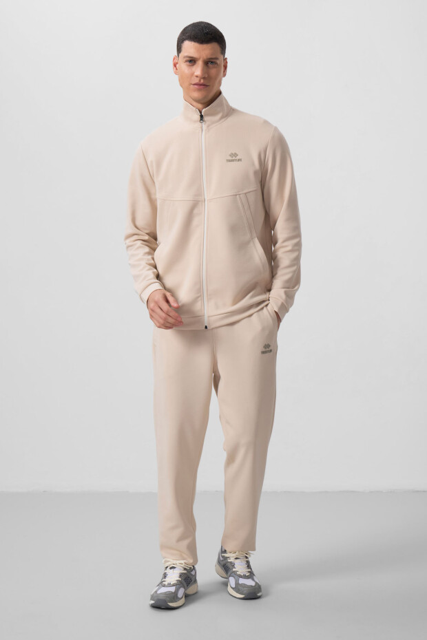 Bej Yüzeyi Dokulu Rahat Form Erkek Eşofman Takım - 85273 - 6