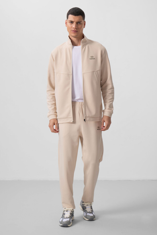 Bej Yüzeyi Dokulu Rahat Form Erkek Eşofman Takım - 85273 - 1