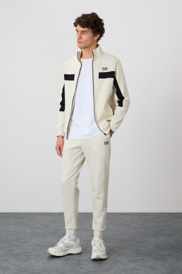 Bej Yüzeyi Dokulu Standart Fit Nakışlı Erkek Eşofman Takım - 85248 - Air Jones