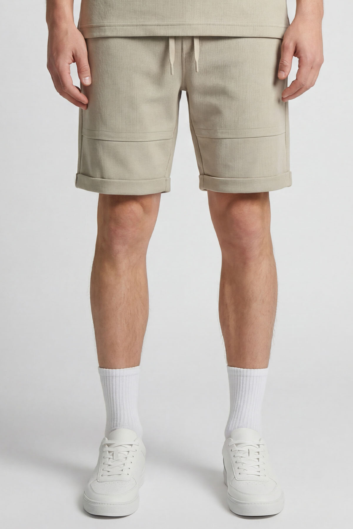 Bej Oversize Fit Yumuşak Dokulu Basic Erkek Şort Takım - 85274 - TOMMYLIFE (1)