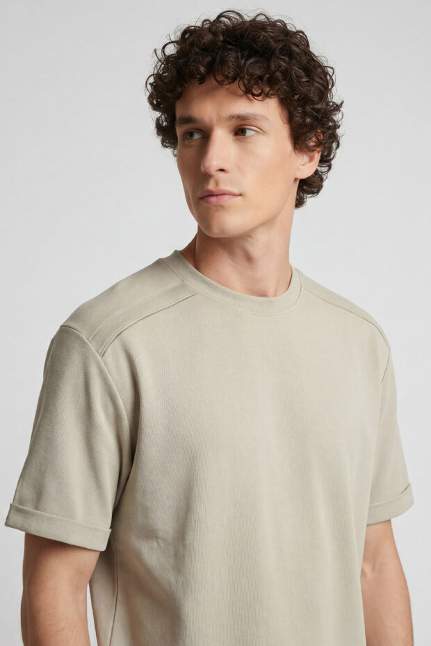 Bej Oversize Fit Yumuşak Dokulu Basic Erkek Şort Takım - 85274 - 3