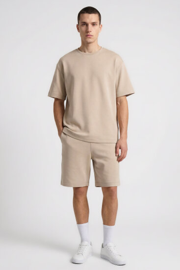 Bej Oversize Fit Basic Erkek Şort Takım - 85292 - TOMMYLIFE